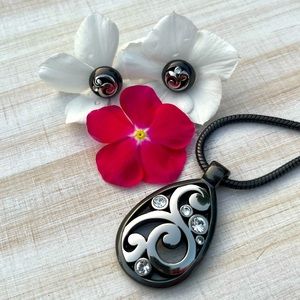 Brighton Contempo Black Pendant Necklace and Matching Earrings